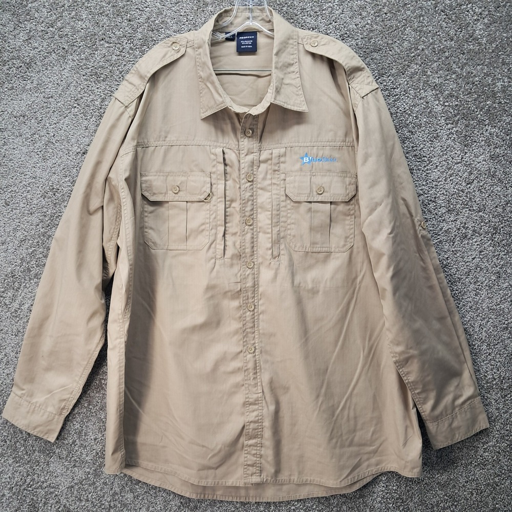 Propper Mens XXL/L Khaki Tan Tactical Ripstop Long Sleeve Button Down Shirt Logo